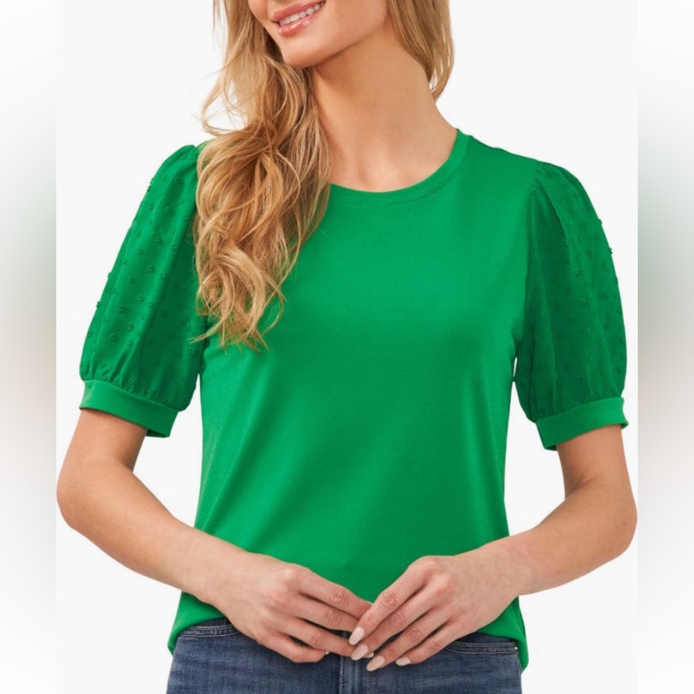 Cece Mixed Media Puff Sleeve Top
